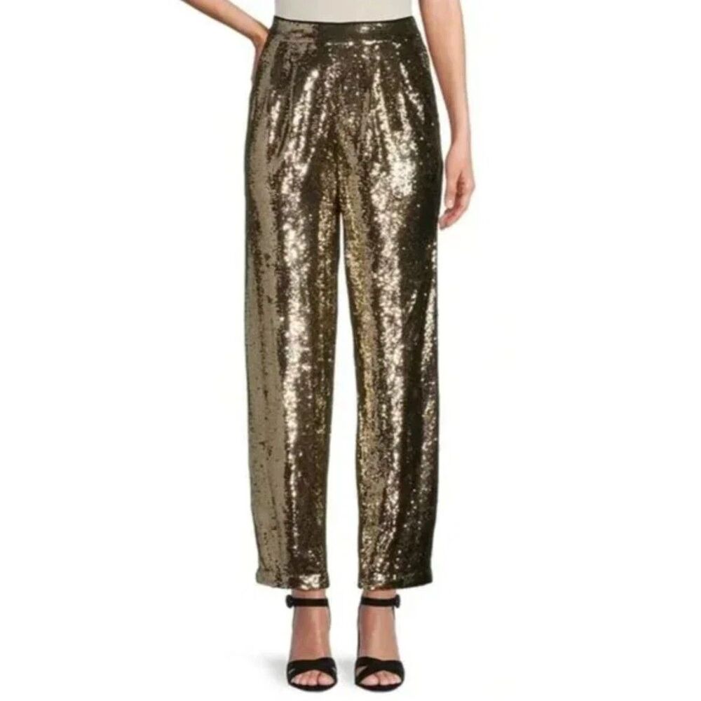 ANTONIO MELANI Gold Sequin Straight-Leg Pants